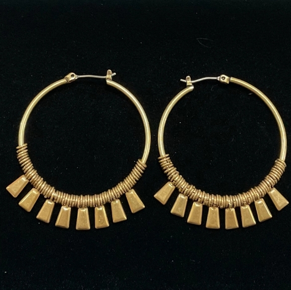 Stella & Dot Bungalow Hoop Dangle Antique Goldtone Earrinngs - Picture 2 of 5